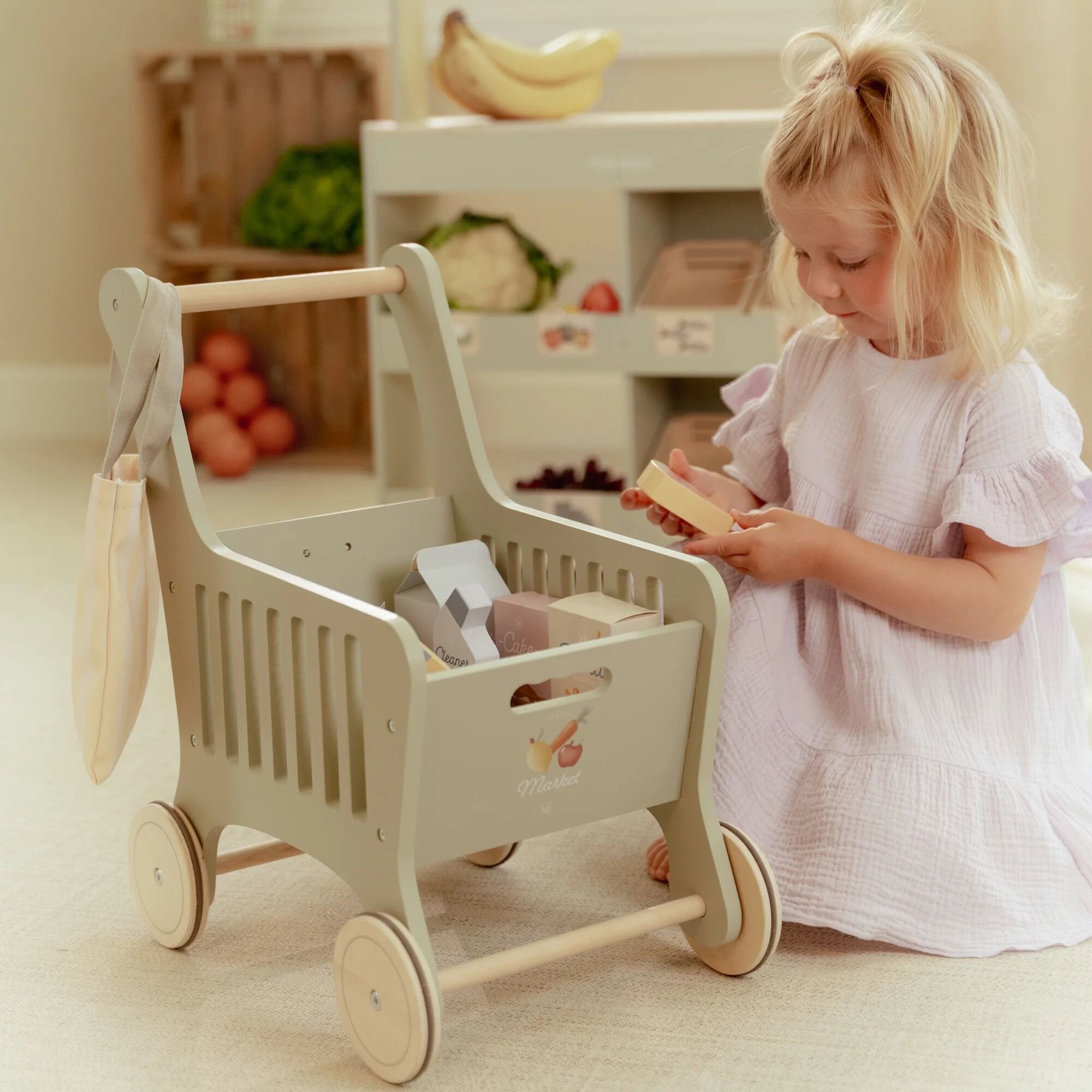 Chariot de courses Little Dutch avec produits d'épicerie