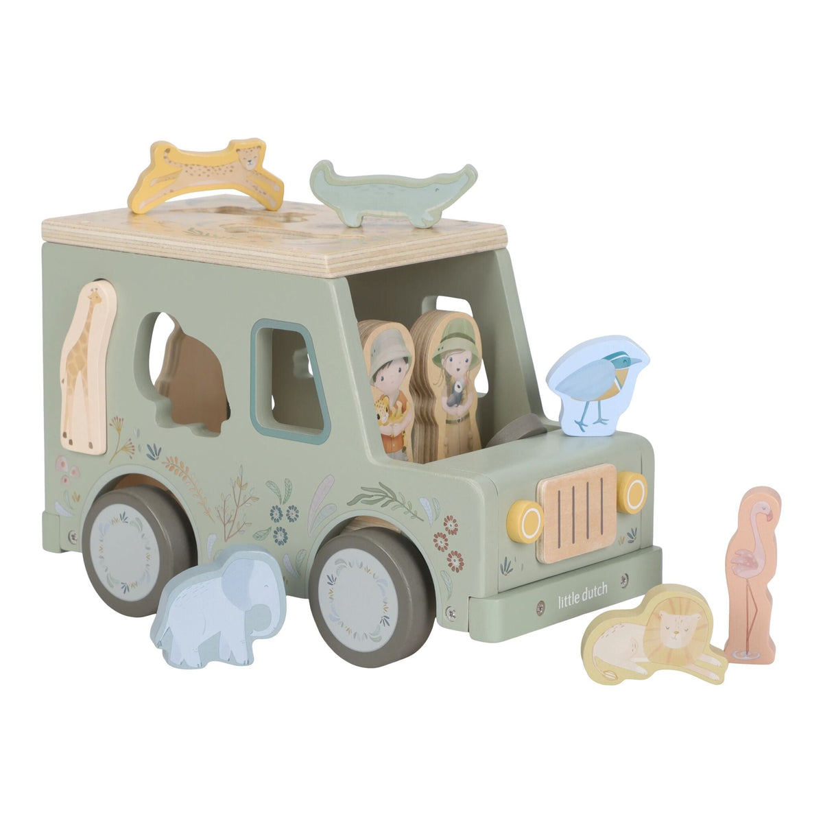 Boîte à formes Voiture de safari en bois Little Dutch avec ses blocs animaux