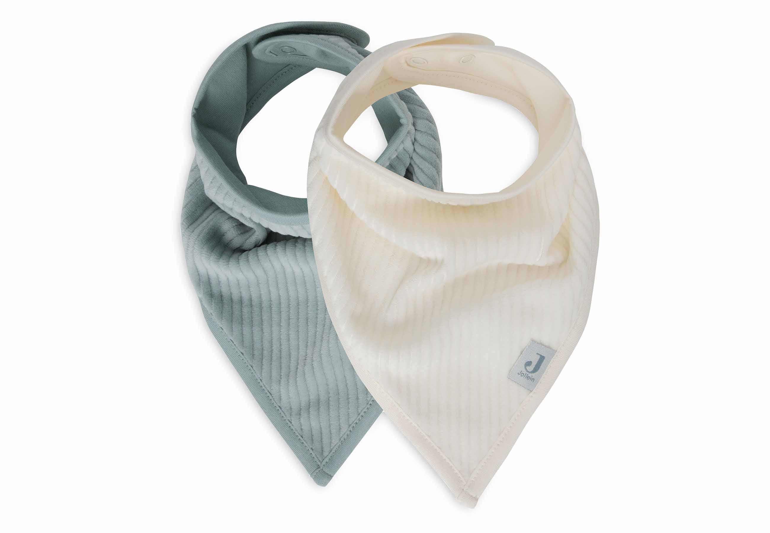 Lot de 2 bavoirs bandana Velvet Rib Sea Green et Ivory Jollein