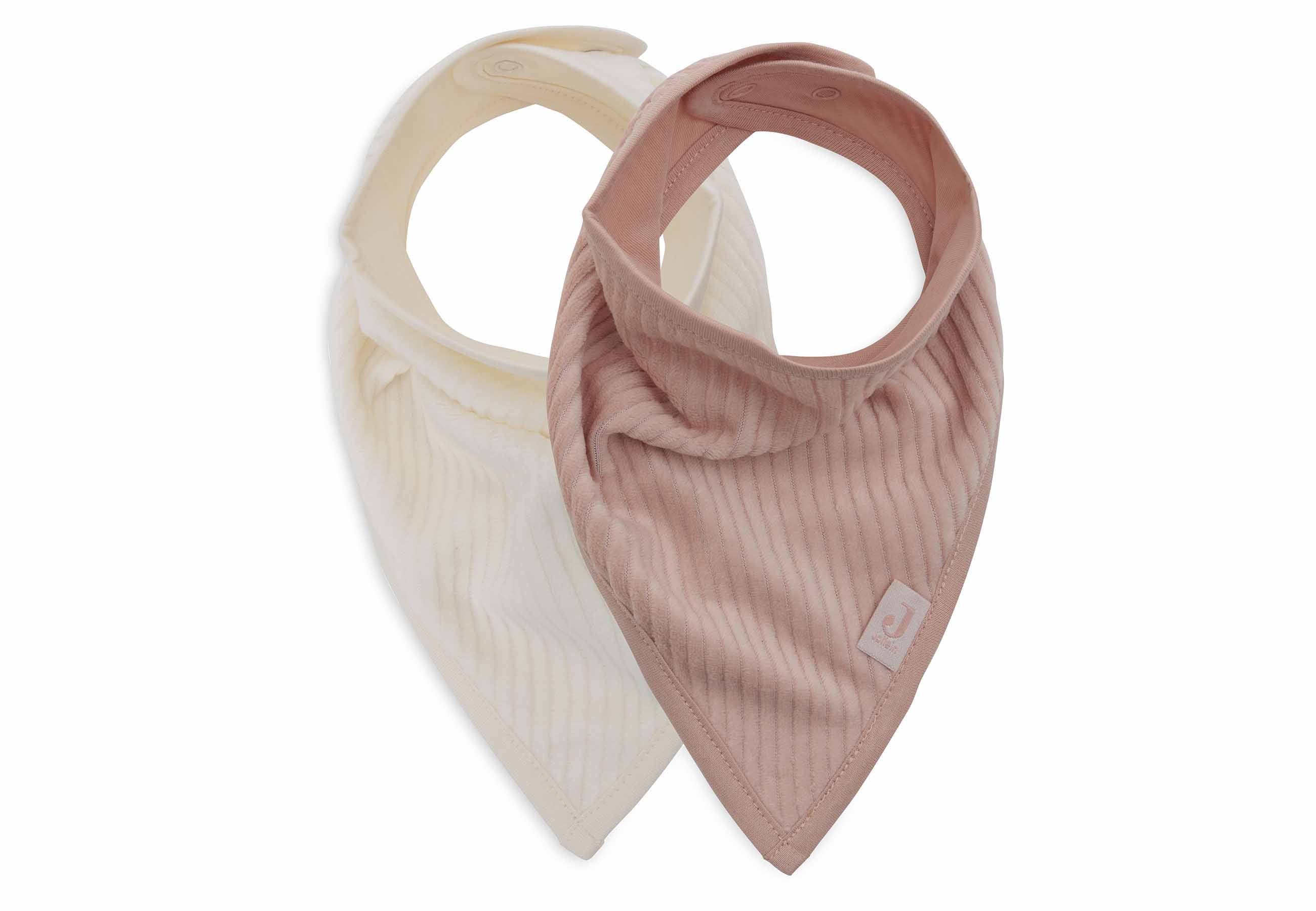 Lot de 2 bavoirs bandana Velvet Rib Wild Rose et Ivory Jollein