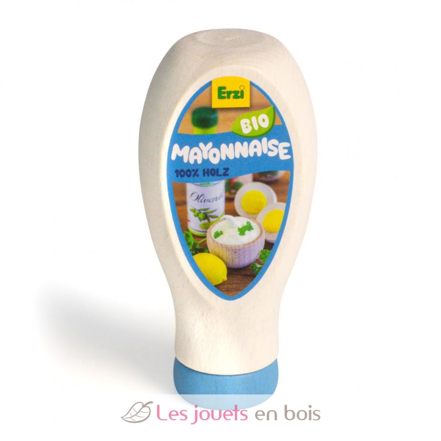 Flacon de mayonnaise en bois Erzi, bouchon bleu clair
