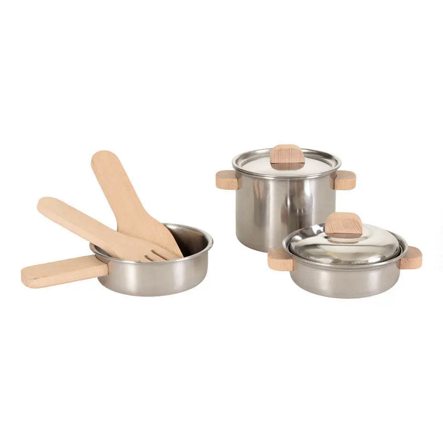 Coffret de casseroles en inox à manches en bois