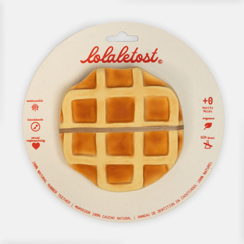 Bébé jouant avec l'anneau de dentition Rafa le Waffle Lolaletost