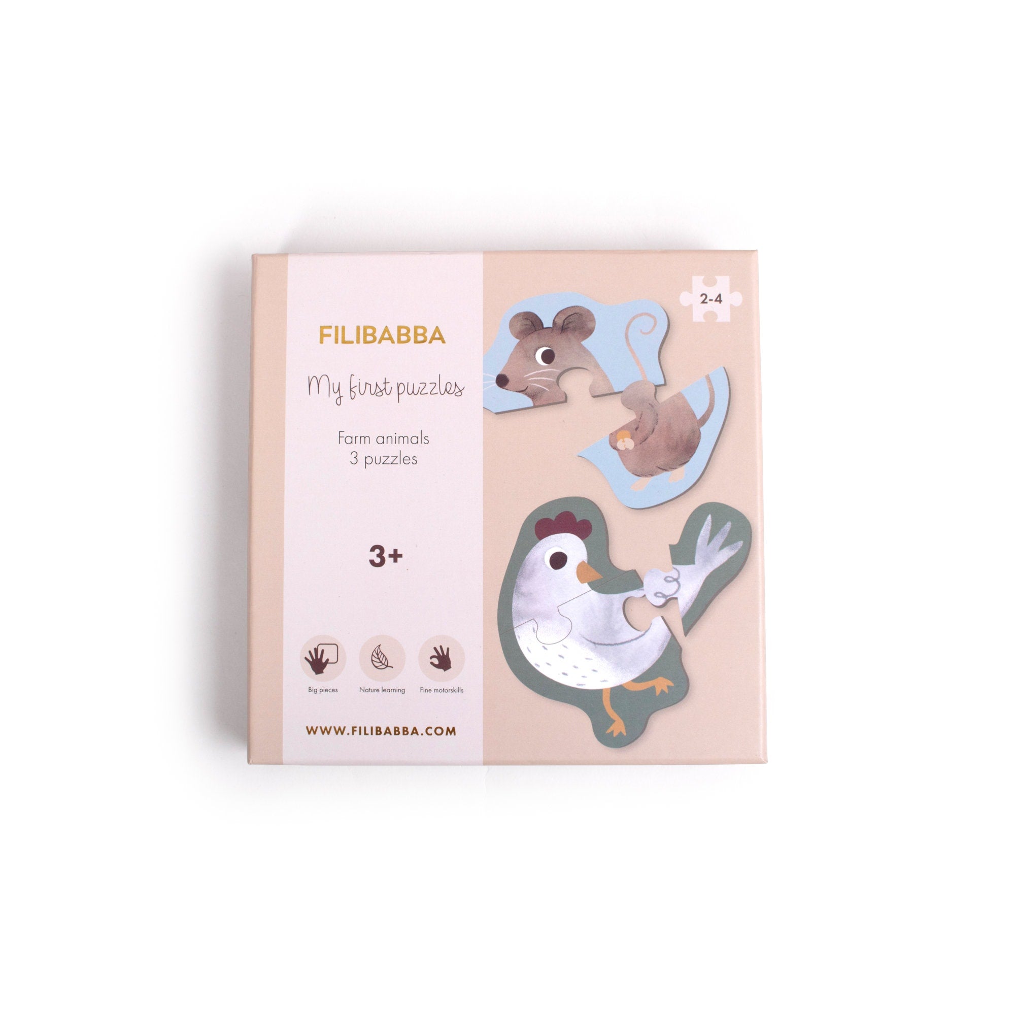 Coffret Mes premiers puzzles Filibabba avec trois puzzles évolutifs sur les animaux de la ferme