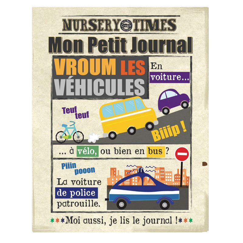 Mon petit journal Les véhicules, livre bébé en tissu crépitant Bayard Jeunesse