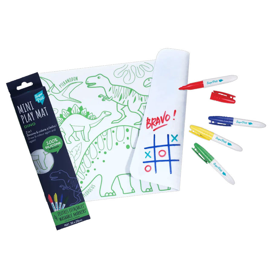 Mini set de coloriage réversible Dino Super Petit avec 4 feutres effaçables