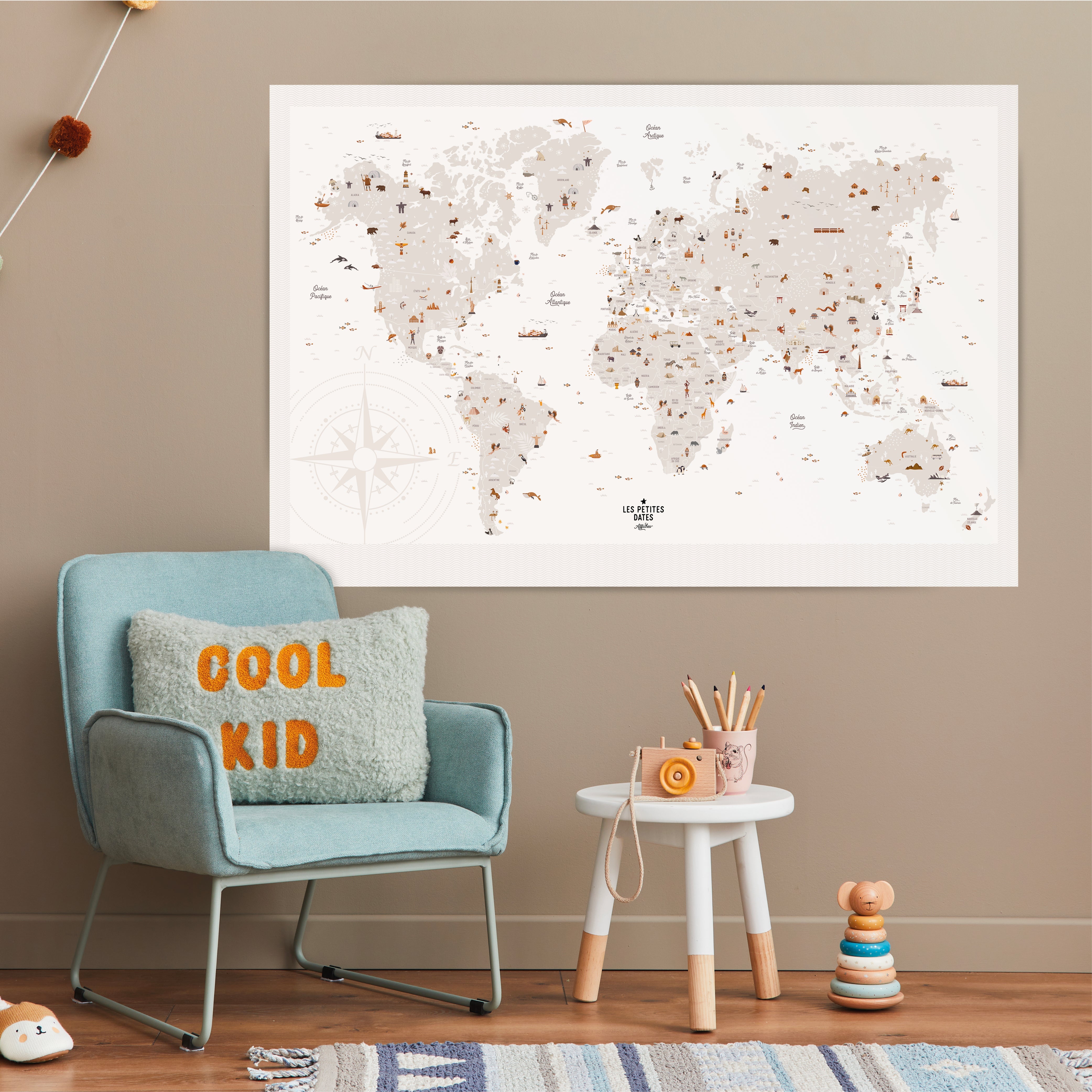Affiche carte du monde à tamponner grand format - Les Petites Dates