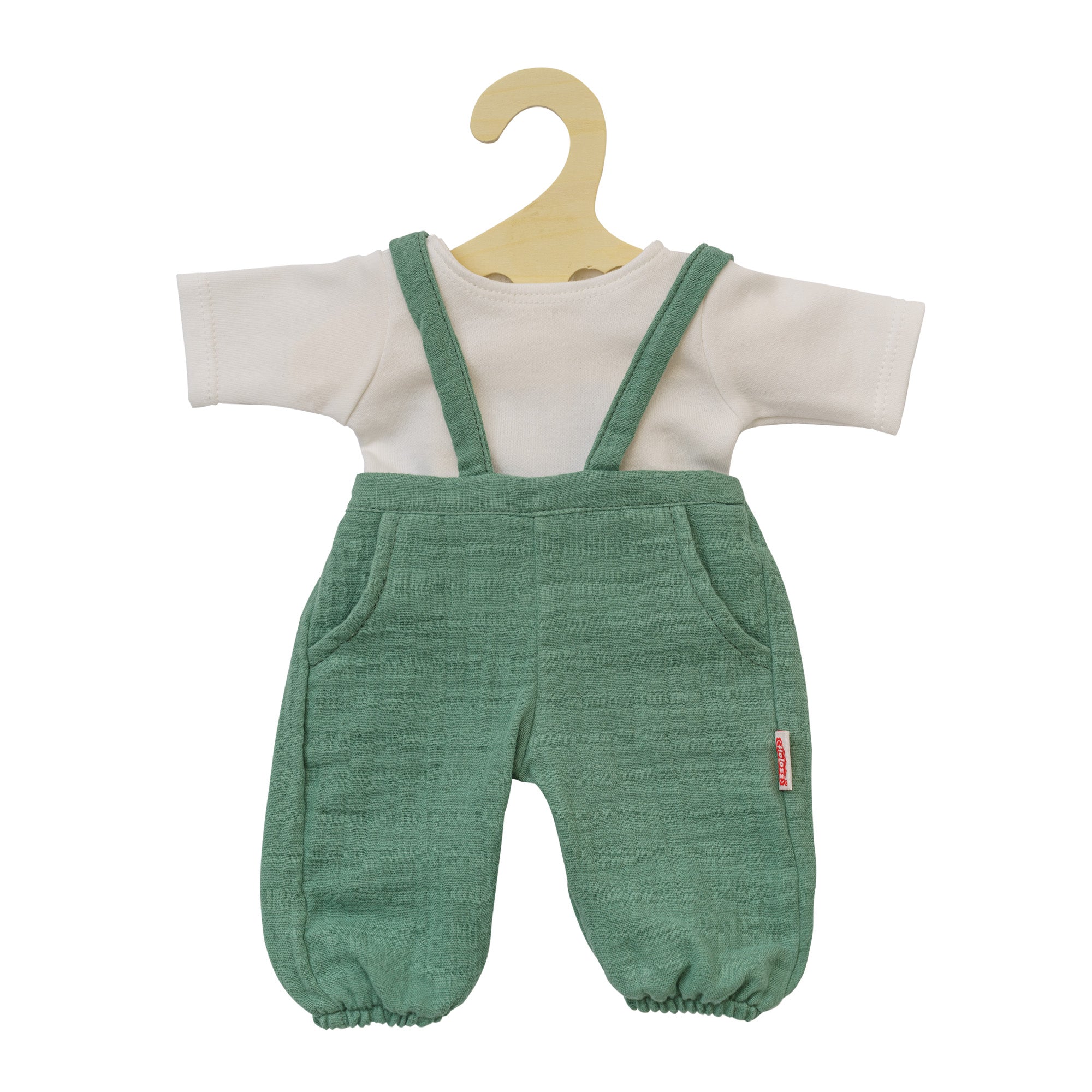 Salopette en mousseline bio vert sauge avec t-shirt blanc Heless