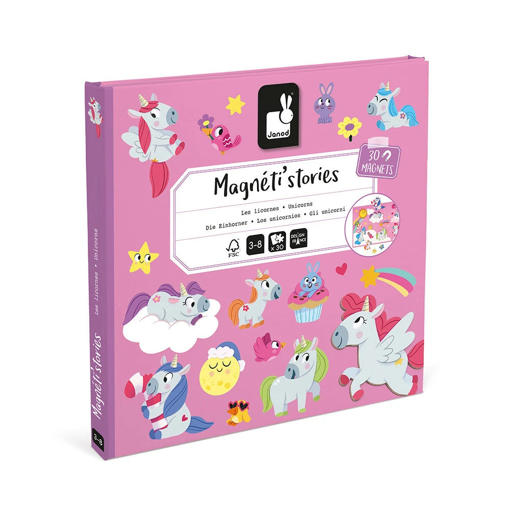 Livre magnétique Magnéti'stories Les licornes Janod avec ses 30 magnets