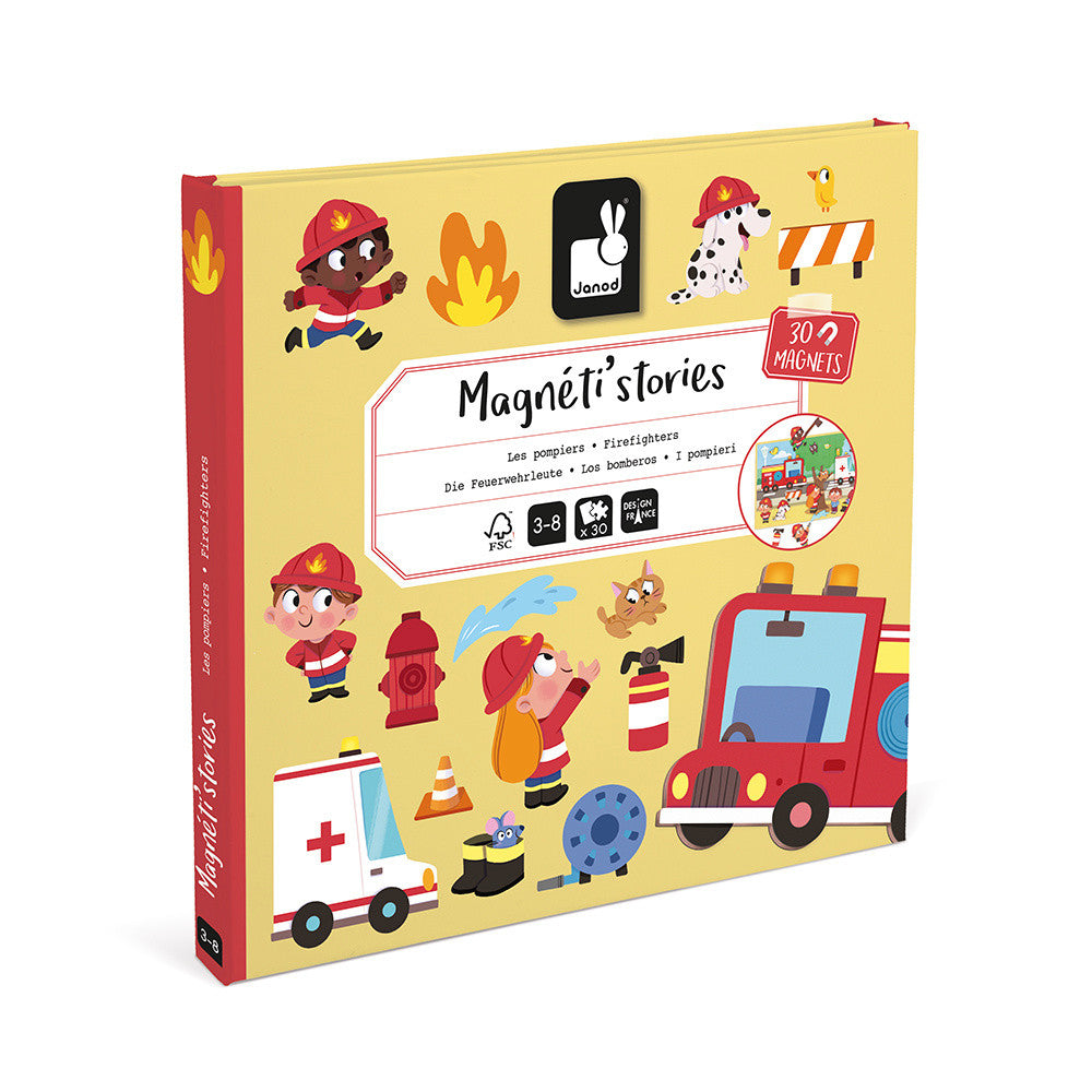 Livre magnétique Magnéti'stories Les pompiers Janod avec ses 30 magnets