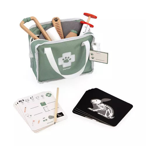 Mallette du vétérinaire Janod ouverte avec ses accessoires