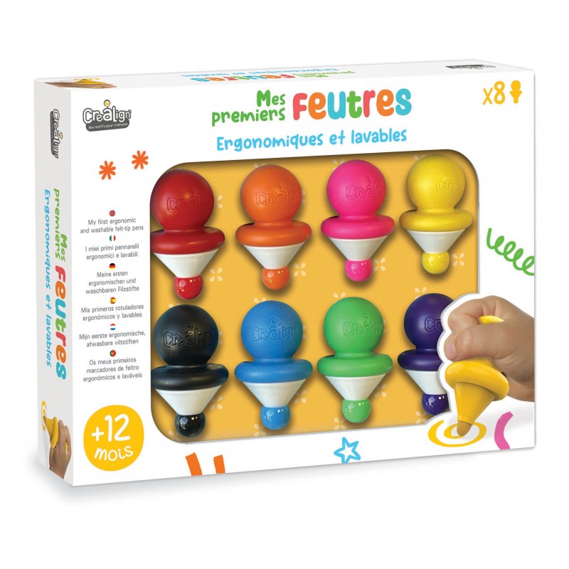 Mes premiers feutres Créalign, grand coffret de 8 feutres lavables