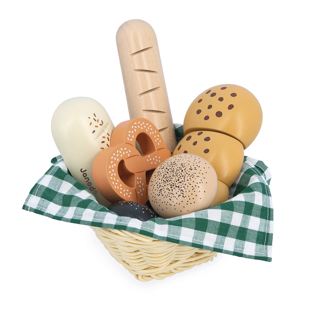 Pains et viennoiseries en bois du panier de boulangerie Janod