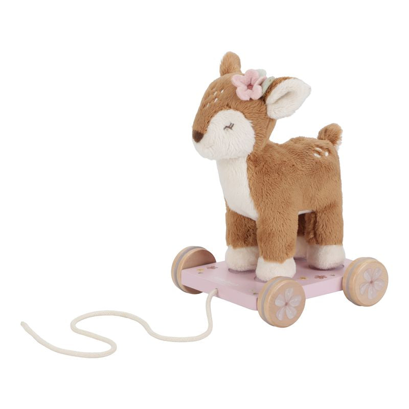 Peluche à tirer faon Fairy Garden Little Dutch sur son chariot en bois