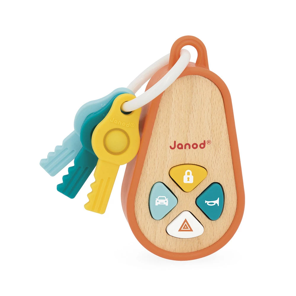 Porte-clés sonore Janod en bois et silicone pour enfant dès 18 mois