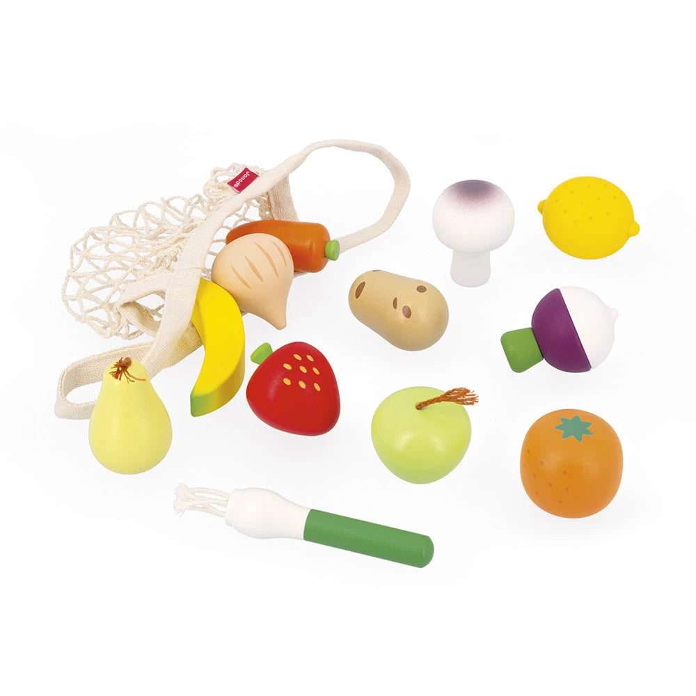 Filet de 12 fruits et légumes en bois Janod Mamie Soleil