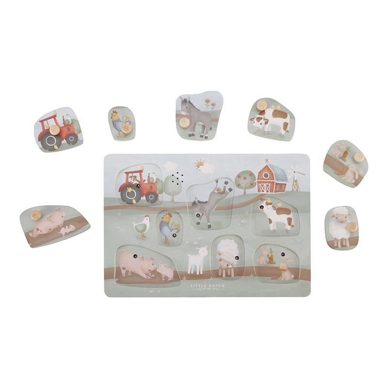 Tracteur en bois du puzzle sonore Little Farm Little Dutch