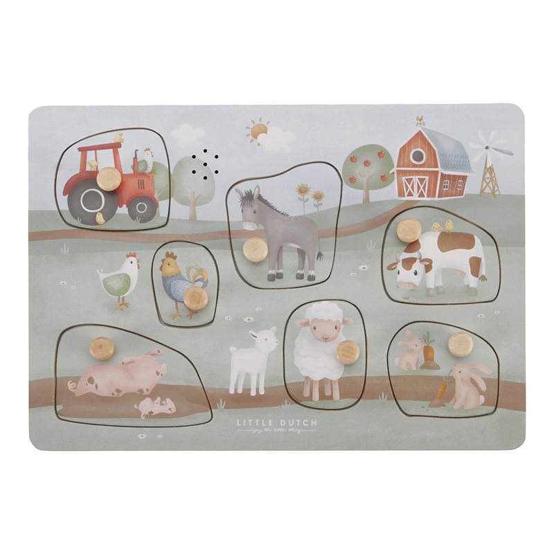 Puzzle sonore en bois Little Farm Little Dutch, plateau de la ferme