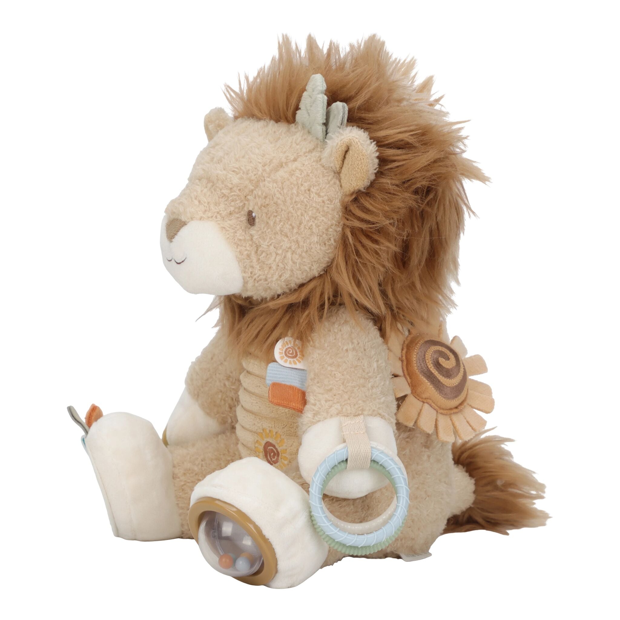 Petit oiseau cousu sur la peluche d'activités Lion Safari Friends