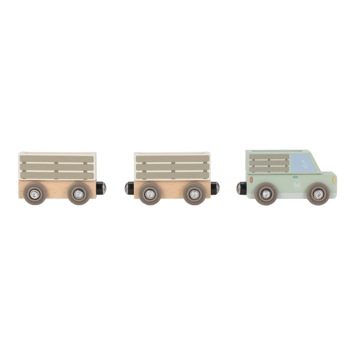 Voiture de safari et remorques du circuit en bois