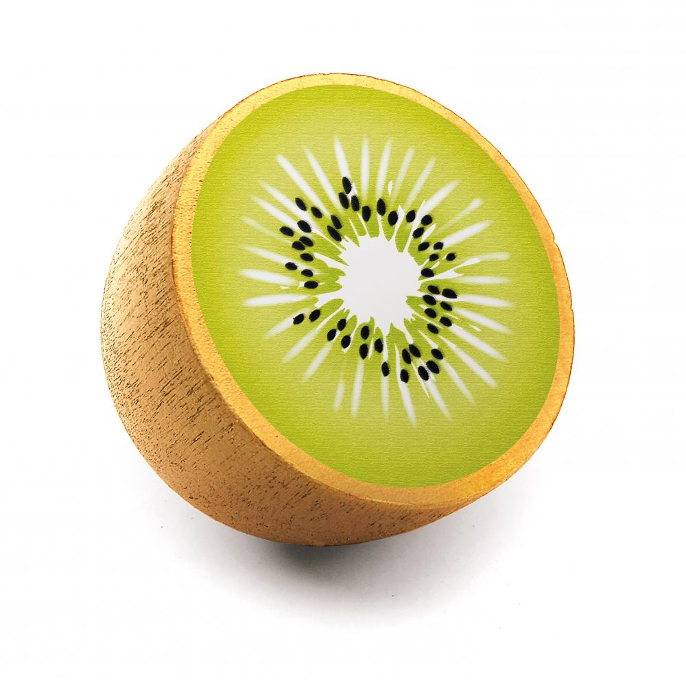 Demi-kiwi en bois Erzi avec pépins peints pour dinette