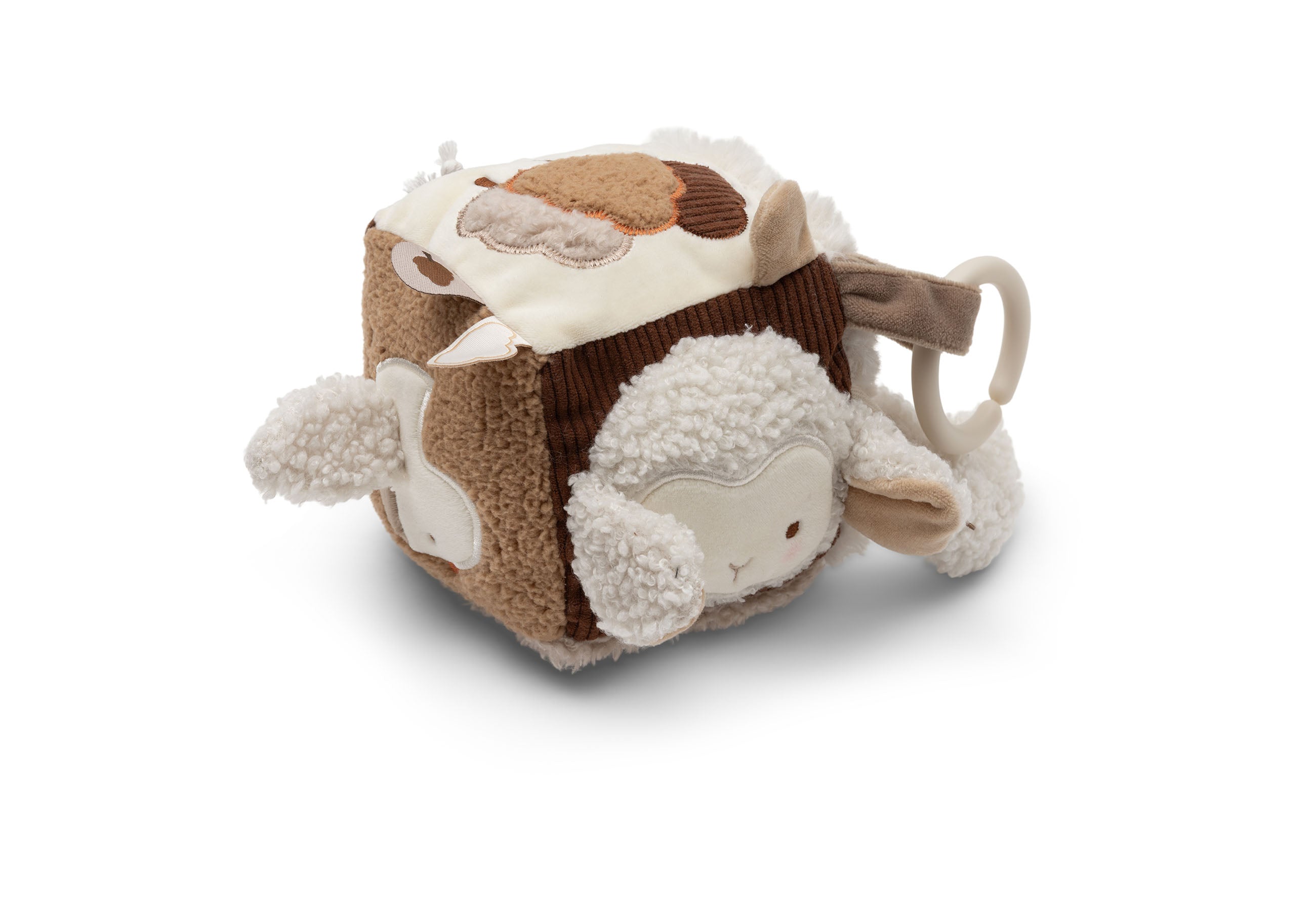 Cube d'activités Woolly Jollein, jouet d'éveil en tissu de 10 cm