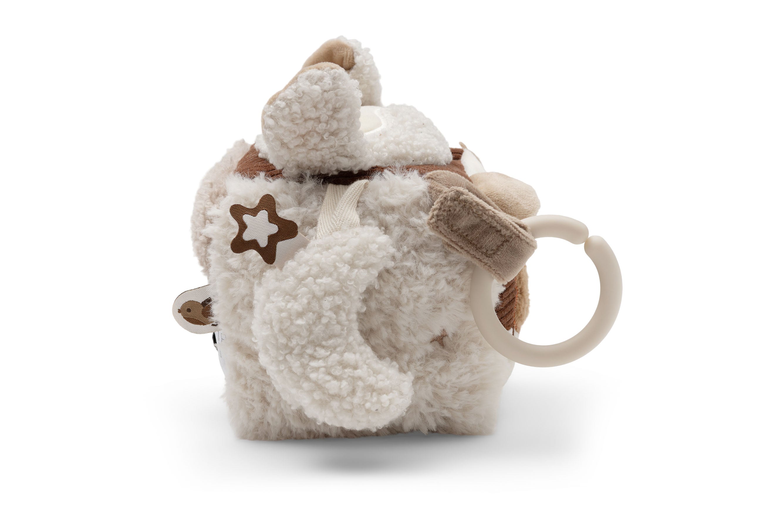 Cube d'activités Woolly Jollein, détail des finitions en tissu