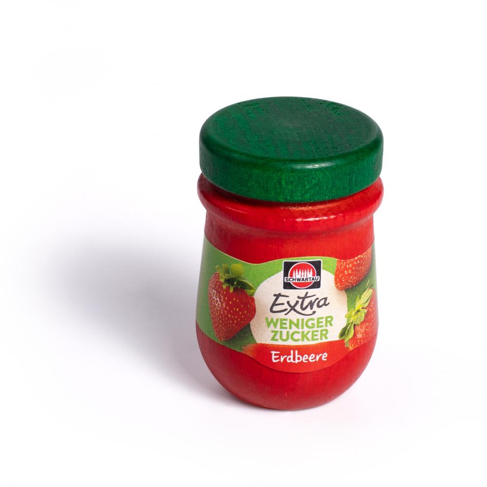 Pot de confiture de fraises en bois Erzi etiquette imprimee