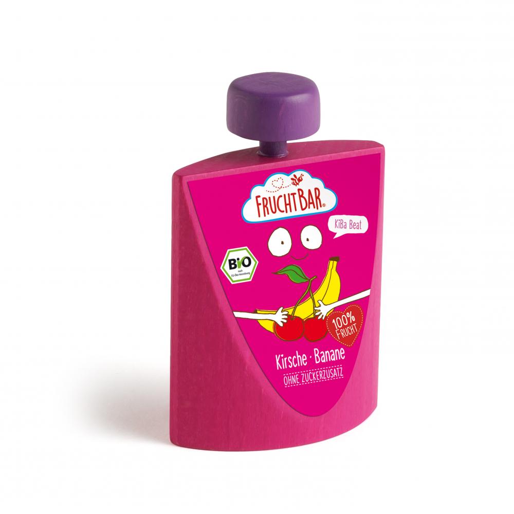 Gourde de compote cerise banane en bois Erzi pour dinette