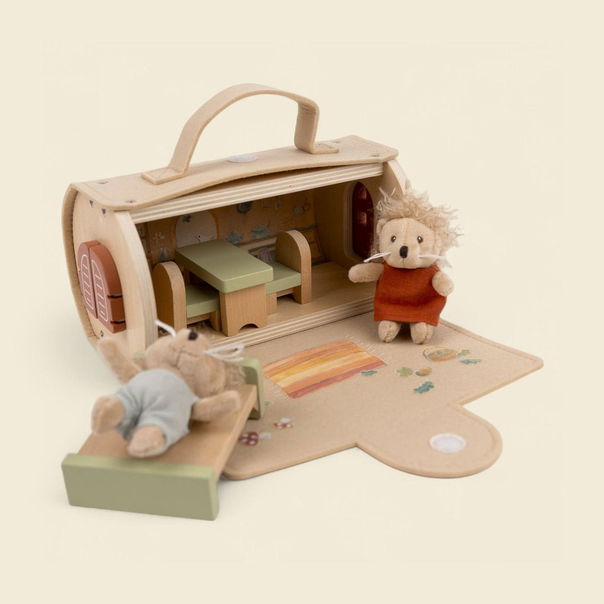 Maison en rondins Mini Friends Egmont Toys avec deux hérissons en peluche et leur mobilier en bois