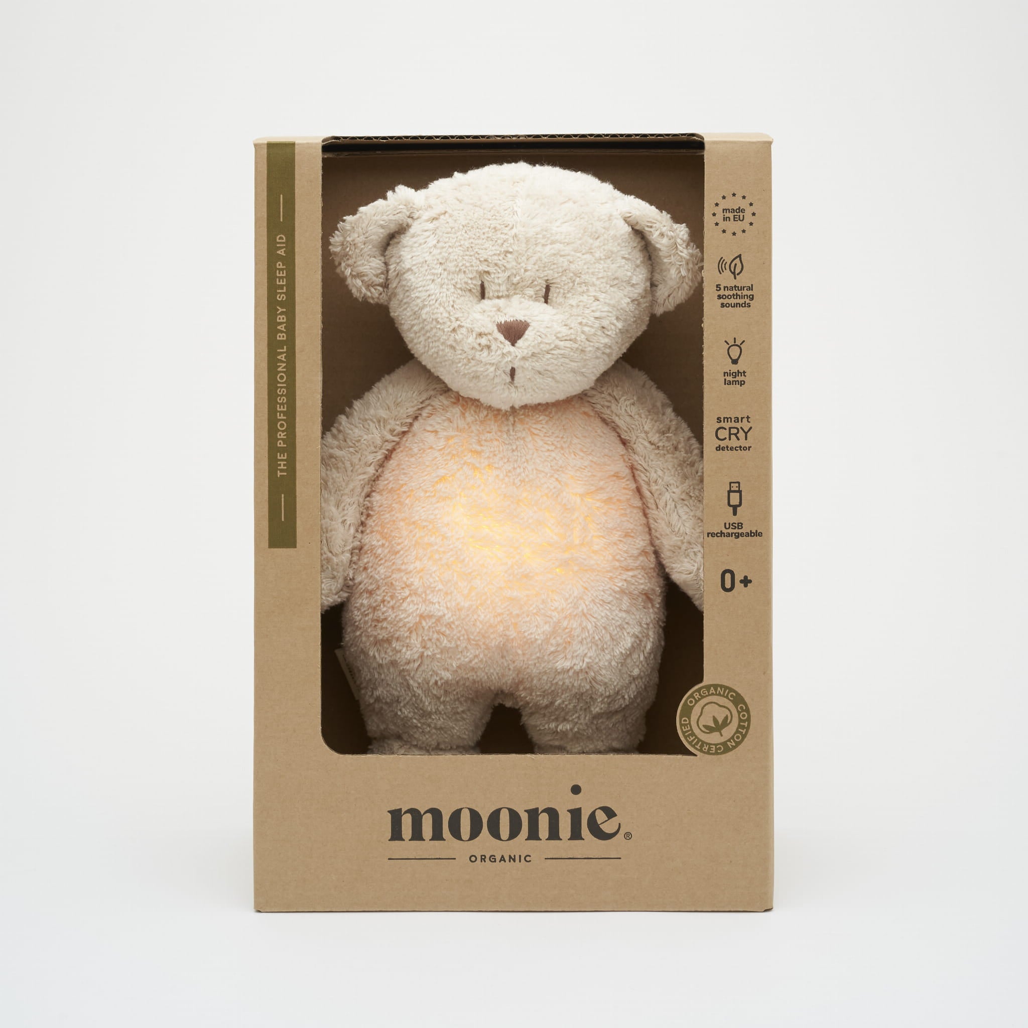 Ourson apaisant Moonie sable en coton bio