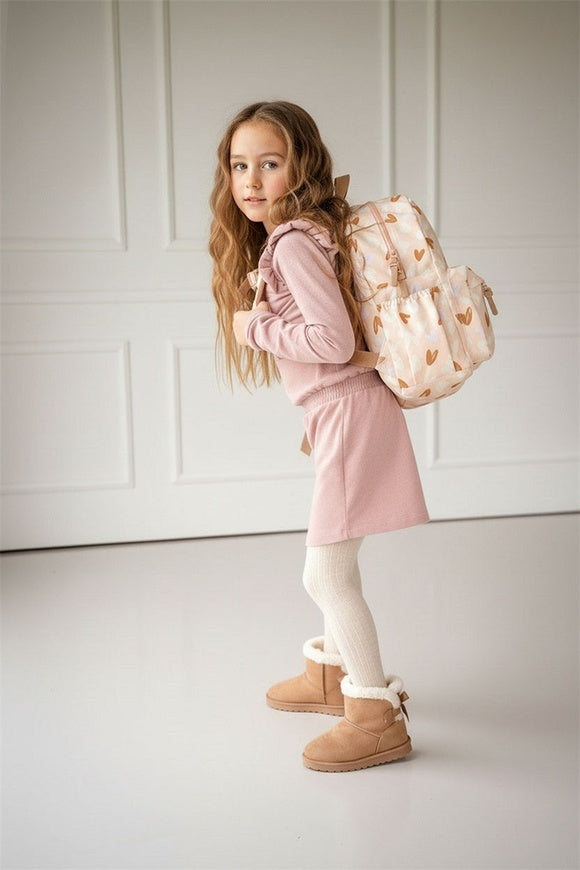 Sac à dos enfant Loving Days cœurs rose et caramel