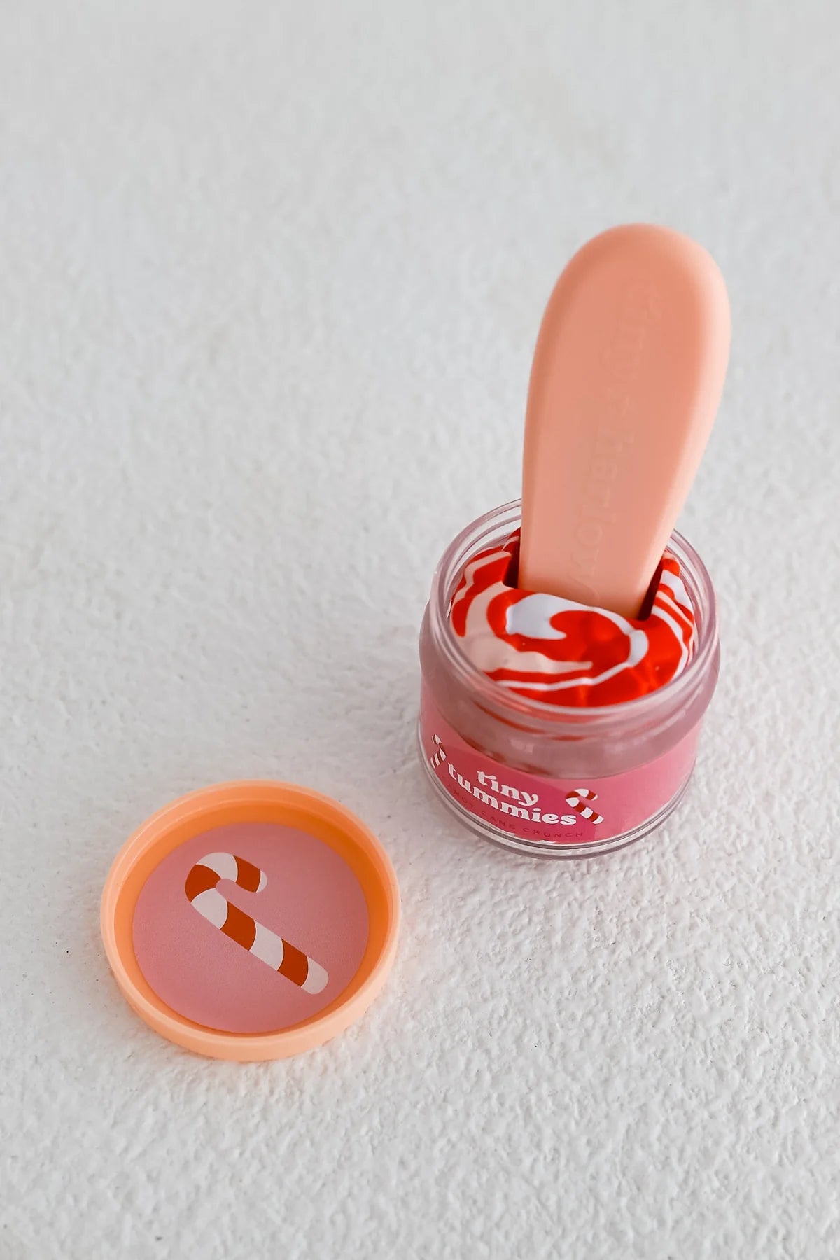 Petit pot sucre d'orge rouge et blanc avec sa cuillère magique