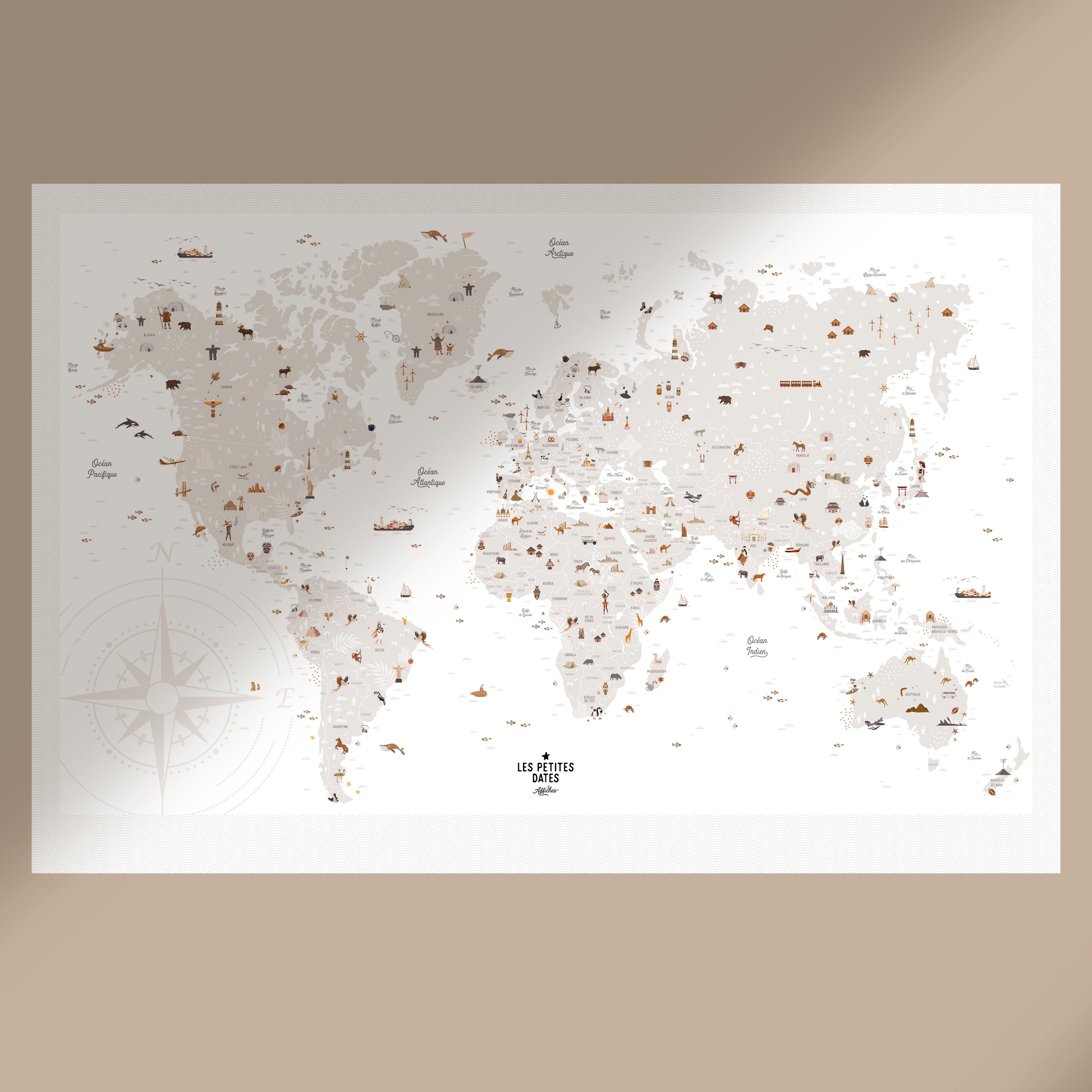 Affiche carte du monde Les Petites Dates en grand format 61 x 91 cm