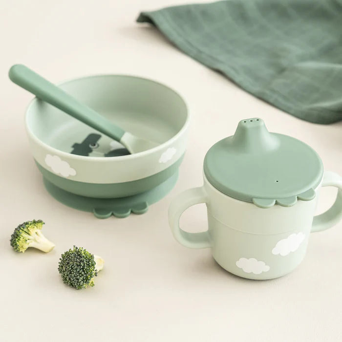 Foodie coffret premier repas ventouse - Happy clouds - Vert