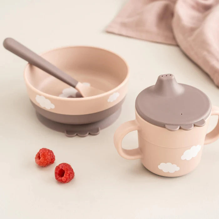 Foodie coffret premier repas ventouse - Happy clouds - Rose