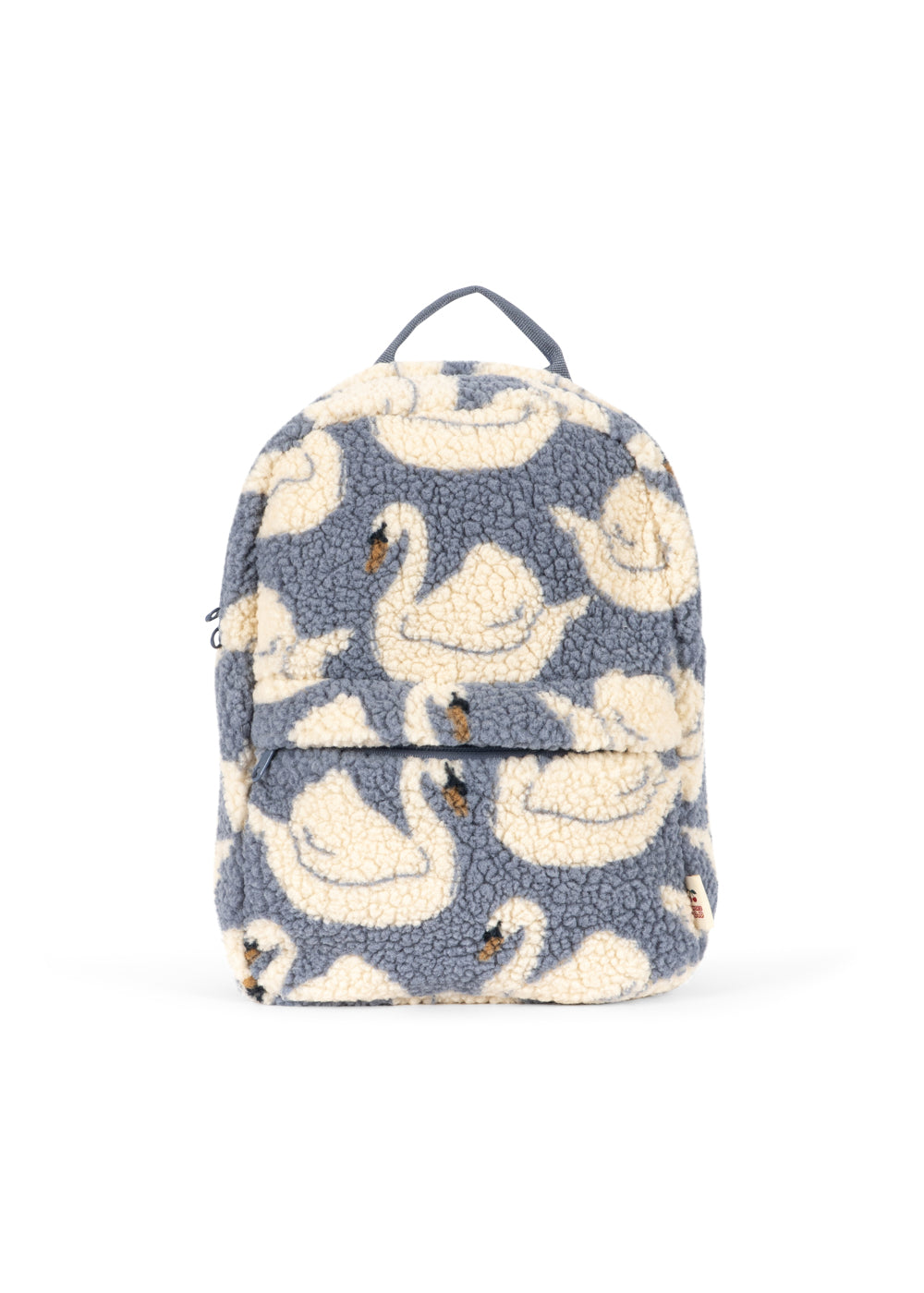 Sac à dos Jody Teddy Swan Konges Sløjd en polaire peluche rose imprimé cygnes, vue de face