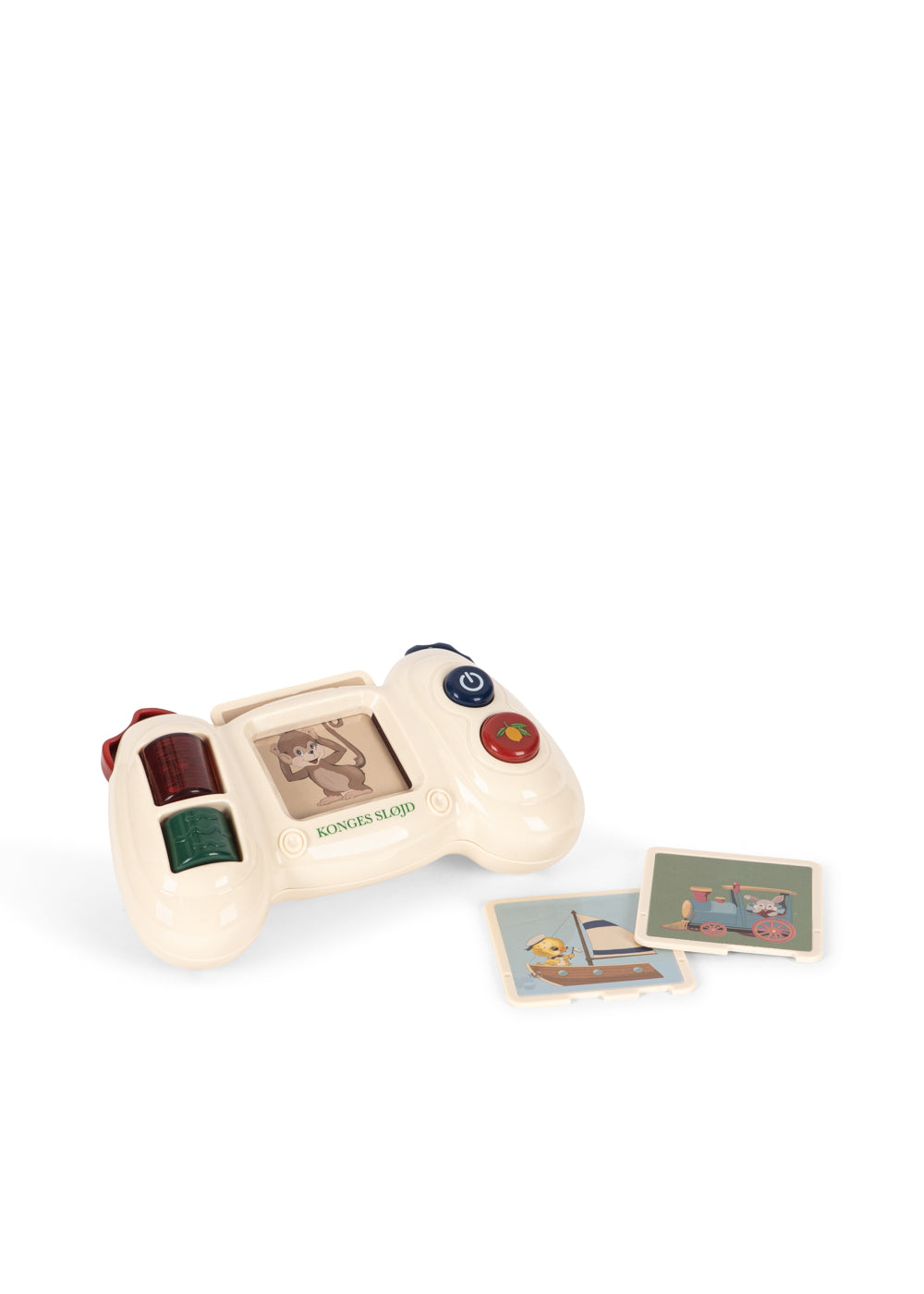 Manette sonore Game On Konges Sløjd crème avec boutons rouge, vert et bleu, vue de face