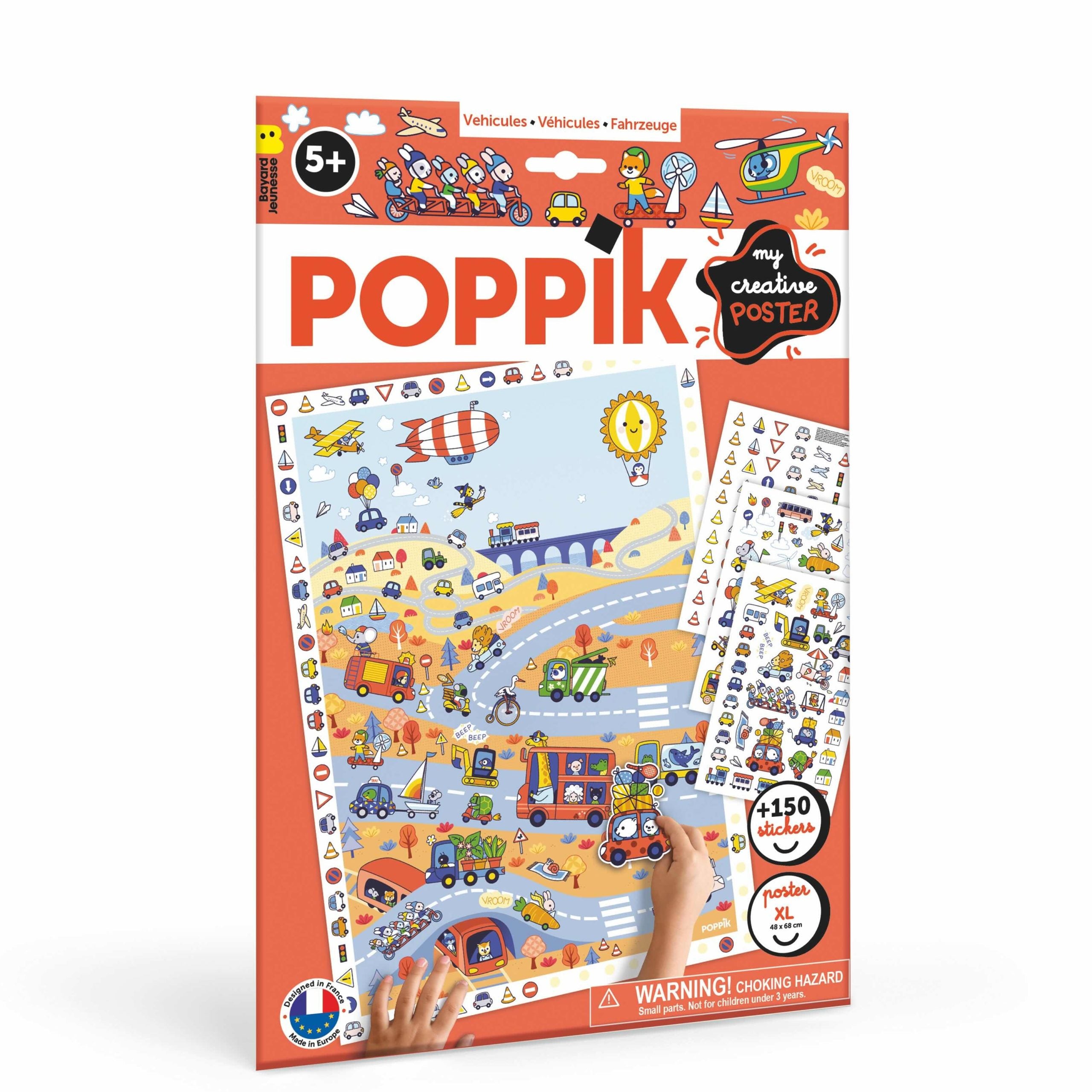 Poster créatif Les véhicules et 150 stickers Poppik