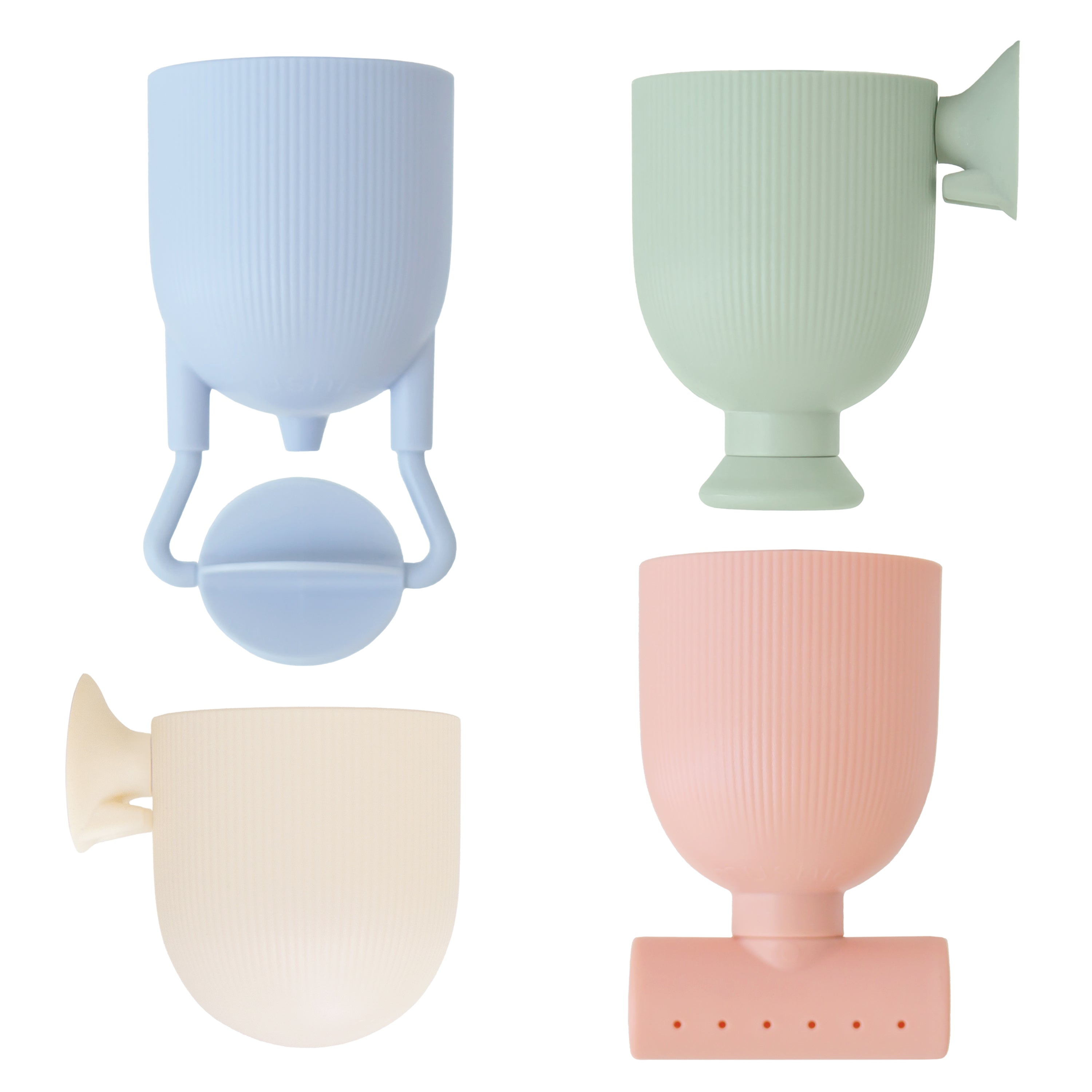 Set de bain Mushie Pour and Play avec quatre gobelets pastel à ventouse