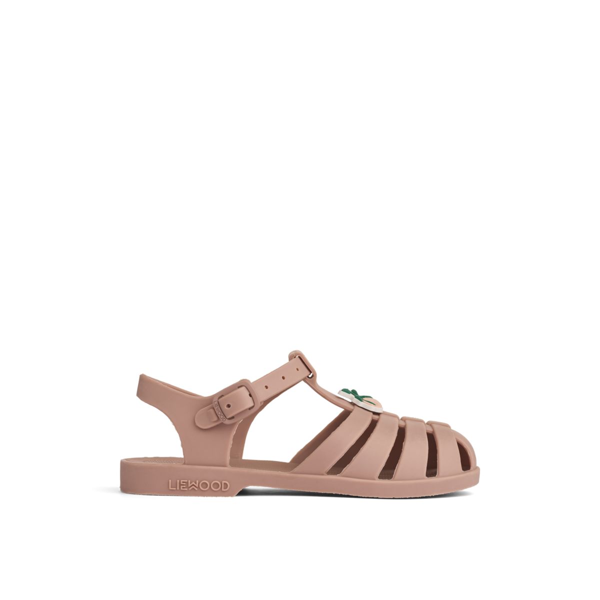 Détail des charms de la sandale Bre Liewood pêche et rose