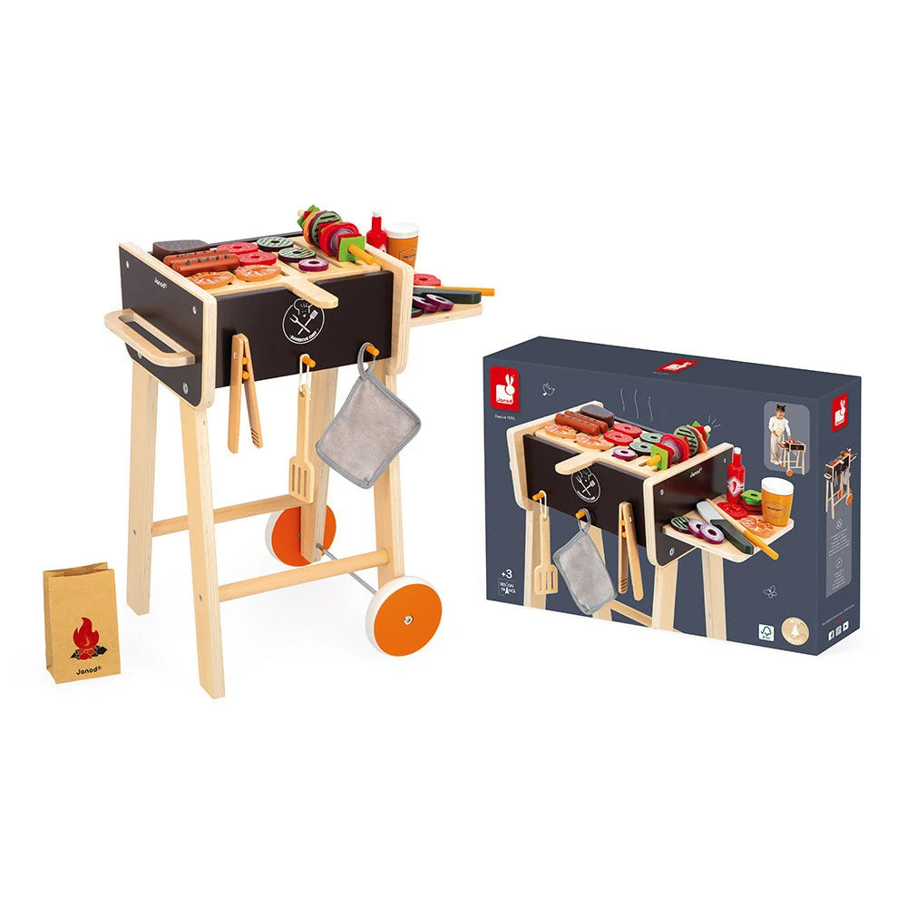 Ustensiles du barbecue en bois Janod, pince, spatule et couteau