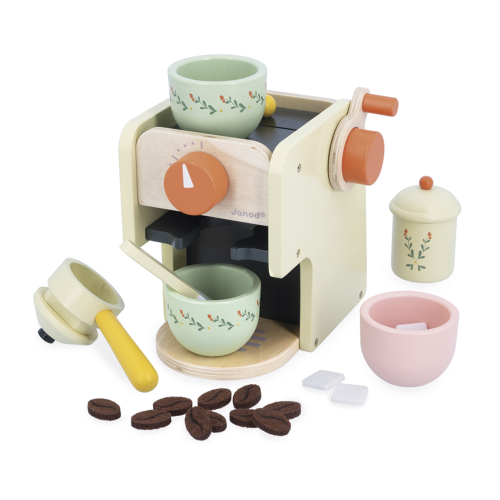 Machine à café en bois Mamie Soleil Janod avec ses accessoires