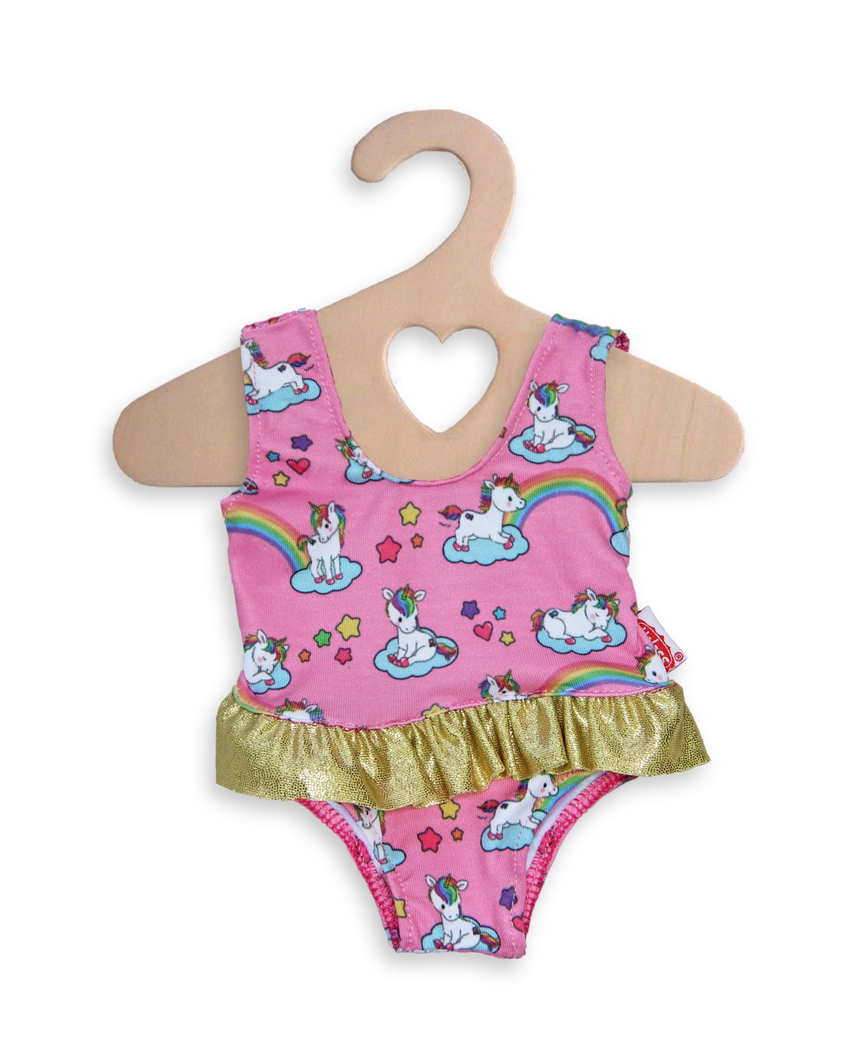 Maillot de bain licorne Heless pour poupée sur cintre en bois
