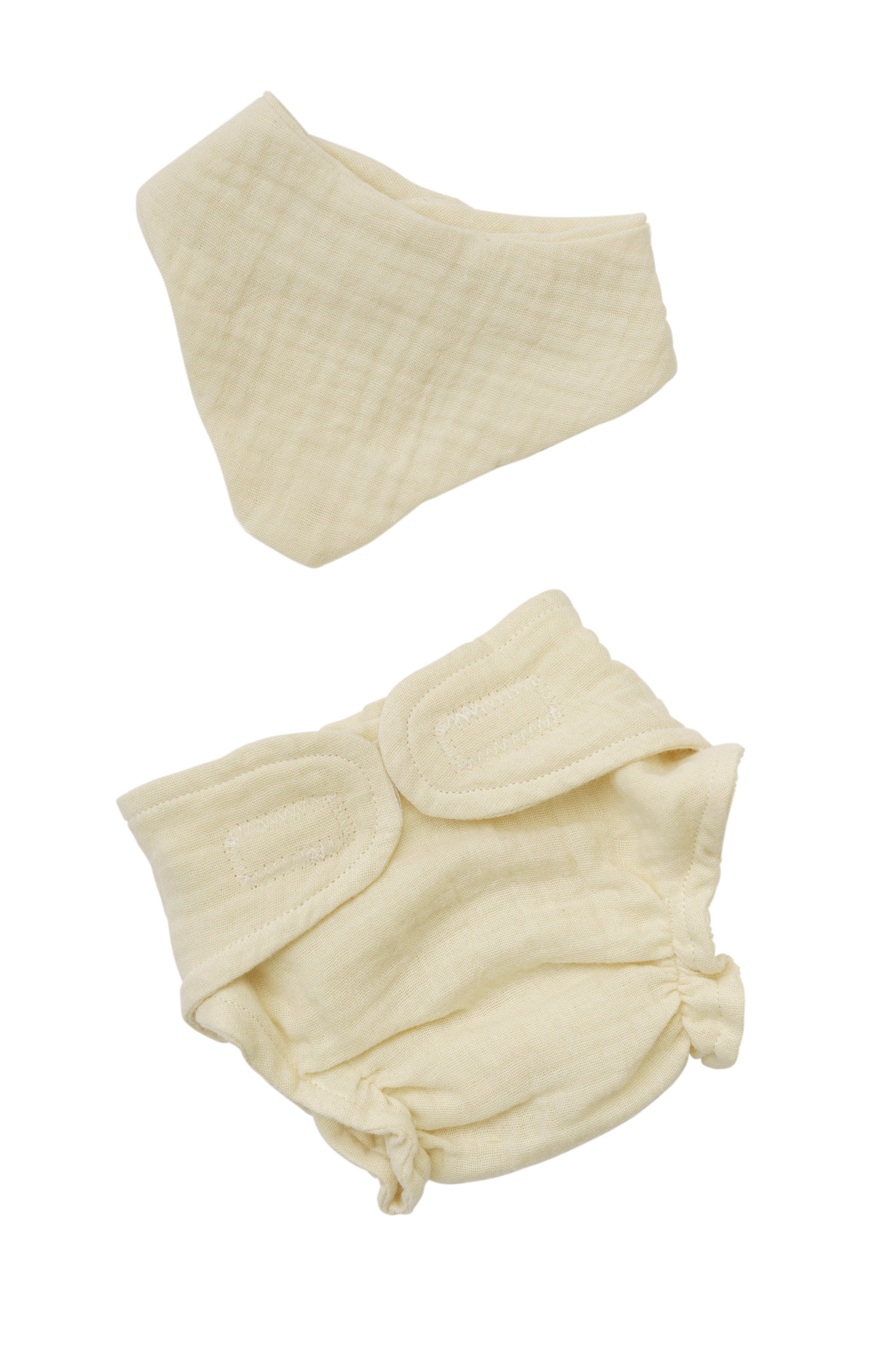 Set lange et bavoir pour poupon en mousseline coton bio Heless