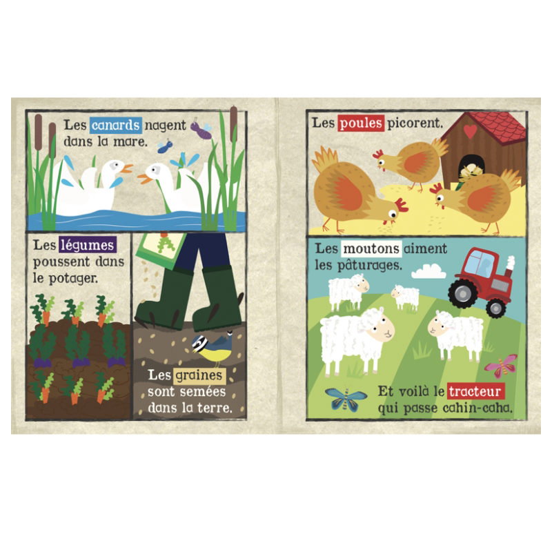 Journal bébé en tissu animaux de la ferme, double page