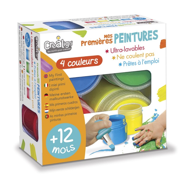 Mes premières peintures Créalign, 4 pots de peinture lavable pour tout-petits