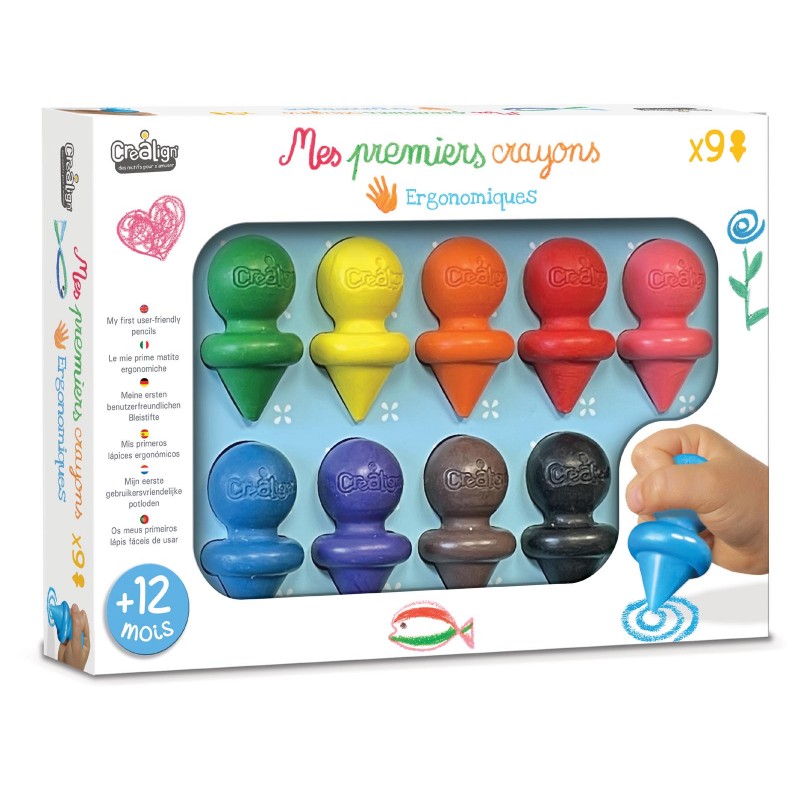Mes premiers crayons de cire Créalign, coffret de 9 crayons ergonomiques pour tout-petits