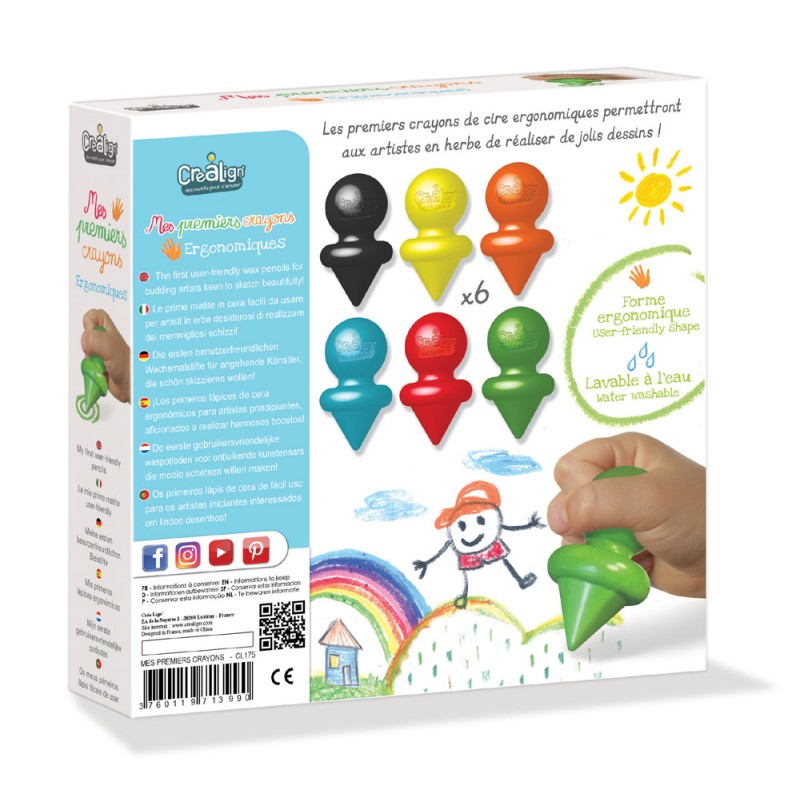 Six crayons de cire lavables Créalign pour les premiers dessins