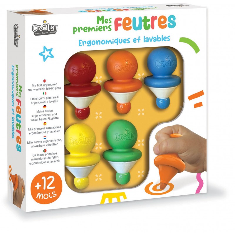 Mes premiers feutres Créalign, coffret de 5 feutres lavables pour tout-petits